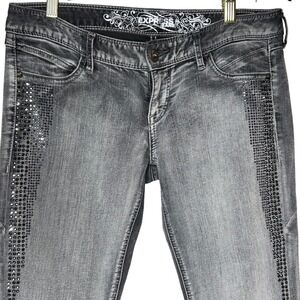 Express Zelda Jean size 8 Legging Slim Fit‎ Ultra Low Rise Gray Rhinestone Jeans
